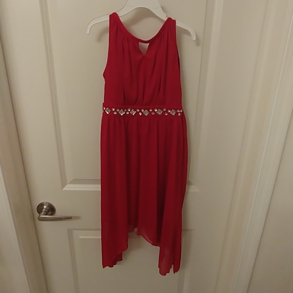Red dress diamond band in front zipper and tie in